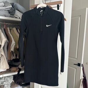 Nike Black Long-Sleeve Half-Zip Sport Dress with White Swoosh